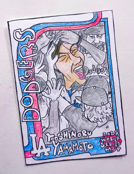 Image of Original pencil artwork—Yoshinobu Yamamoto, World Series MVP