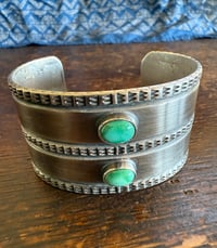Image 2 of WL&A Handmade Heavy Ingot Green Royston Two Lane Cuff - Size 7 to 7.5 Wrist - 120 Grams 
