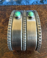 Image 3 of WL&A Handmade Heavy Ingot Green Royston Two Lane Cuff - Size 7 to 7.5 Wrist - 120 Grams 