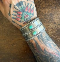 Image 4 of WL&A Handmade Heavy Ingot Green Royston Two Lane Cuff - Size 7 to 7.5 Wrist - 120 Grams 