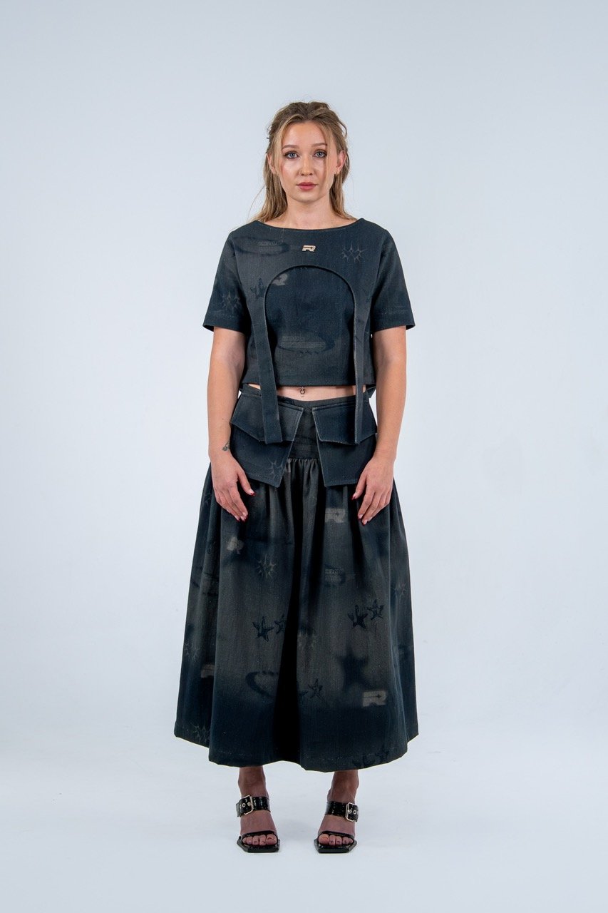 Image of Orbit Denim Midi Skirt
