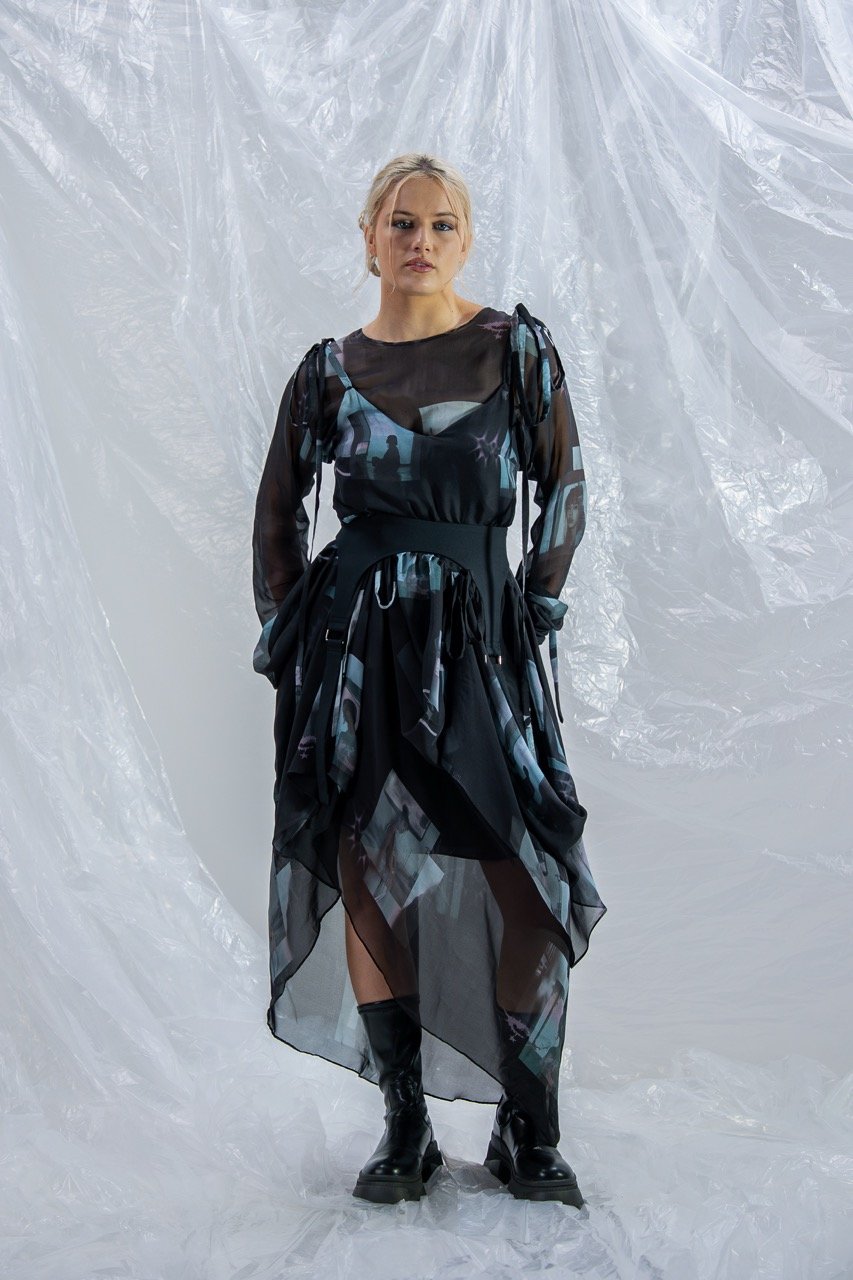 Image of Cascade Dress in Flicker State Silk