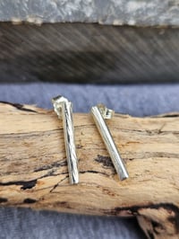 Image 3 of Hammered Bar of Silver -  Stud Earrings 