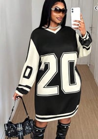 Image 1 of Knee Length Varsity Sweater Dress