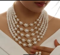 Image 1 of Layered Peal Necklace Set