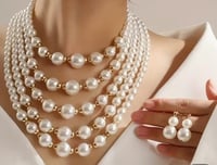 Image 2 of Layered Peal Necklace Set