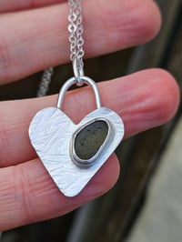 Image 1 of Ocean Heart - with dark green Cornish Seaglass 
