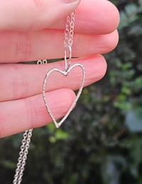 Image 3 of Shimmering Heart - Medium Sterling Silver Wire Heart Necklace 