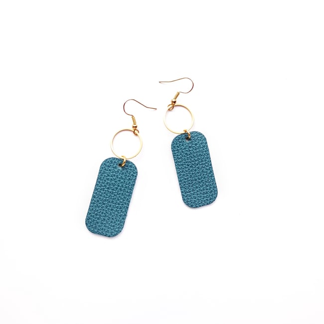 Teal Leather Earrings 