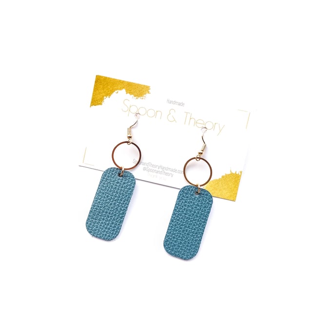 Teal Leather Earrings 