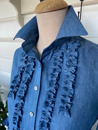 Image 1 of Mid Blue Chambray Tunic Dress with Frills
