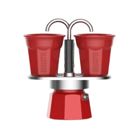 Image 1 of Bialetti Mini Express 2 Cup RED + 2 Mini Cups Double Stovetop Coffee Espresso Maker
