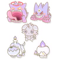 Image 1 of Gigantamax Gengar, Mega Gengar, Espurr, Greavard & Litwick Sticker Flakes