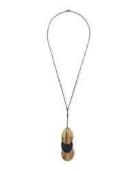 Image 1 of Collana lunga con pendente, artigianale, in pelle e ottone, modello: ARMADILLO LONG