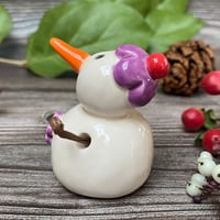 Image 2 of Handmade Ceramic Snowpeep with Purple Flowers