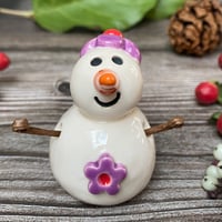 Image 1 of Handmade Ceramic Snowpeep with Purple Flowers