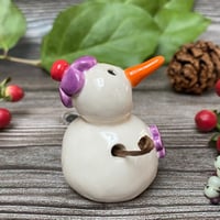 Image 4 of Handmade Ceramic Snowpeep with Purple Flowers