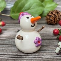 Image 5 of Handmade Ceramic Snowpeep with Purple Flowers