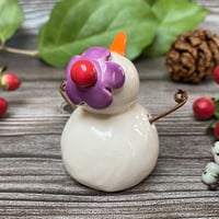 Image 3 of Handmade Ceramic Snowpeep with Purple Flowers