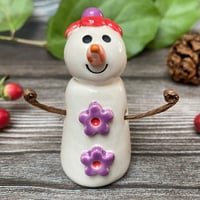 Image 2 of Handmade Ceramic Snowpeep with Red/Purple Flowers