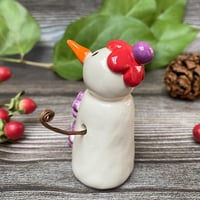 Image 4 of Handmade Ceramic Snowpeep with Red/Purple Flowers