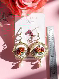 Image 4 of Gold Vintage Frame Floral Dangles with pearls