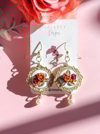 Image 1 of Gold Vintage Frame Floral Dangles with pearls