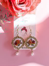 Image 2 of Gold Vintage Frame Floral Dangles with pearls