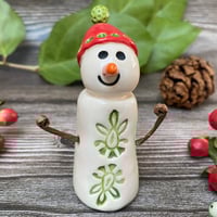 Image 5 of Handmade Green & Red Ceramic Snowpeep 