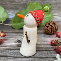 Image 4 of Handmade Green & Red Ceramic Snowpeep 