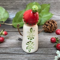 Image 3 of Handmade Green & Red Ceramic Snowpeep 