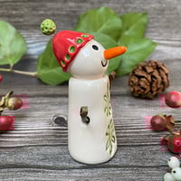 Image 2 of Handmade Green & Red Ceramic Snowpeep 