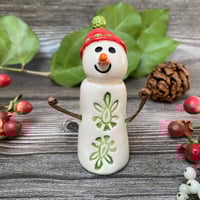 Image 1 of Handmade Green & Red Ceramic Snowpeep 
