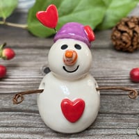 Image 1 of Handmade Ceramic Snowpeep with Purple Hat
