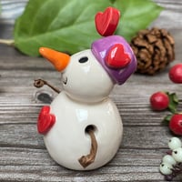 Image 4 of Handmade Ceramic Snowpeep with Purple Hat