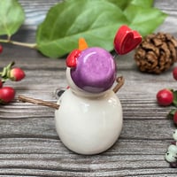 Image 3 of Handmade Ceramic Snowpeep with Purple Hat
