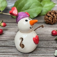 Image 5 of Handmade Ceramic Snowpeep with Purple Hat