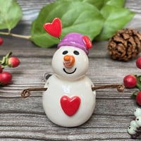 Image 6 of Handmade Ceramic Snowpeep with Purple Hat