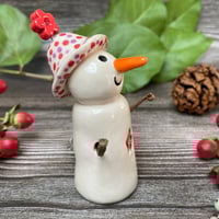 Image 2 of Handmade Ceramic Snowpeep with Dotty Hat