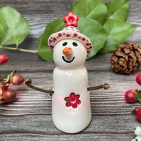 Image 1 of Handmade Ceramic Snowpeep with Dotty Hat