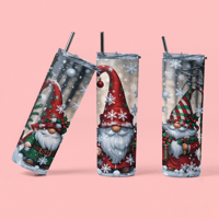 Image 5 of Gnome Christmas 20oz Tumbler BPA Free Festive Design with Snowflakes and Gnome Artwork