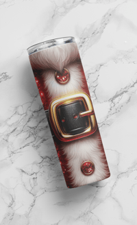 Image 1 of Festive Santa Belt 20oz Tumbler with Glittery Red Design and Gold Buckle