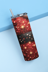 Image 2 of Festive Santa Belt 20oz Tumbler with Glittery Red Design and Gold Buckle