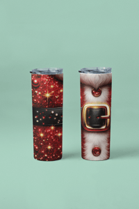 Image 4 of Festive Santa Belt 20oz Tumbler with Glittery Red Design and Gold Buckle