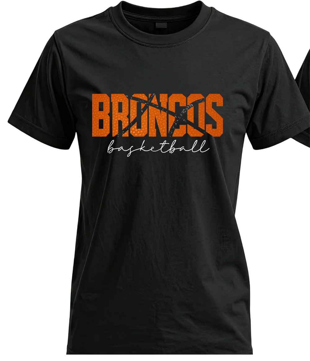 Image of Basketball Broncos Print Black Tee