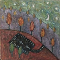 Image 1 of Parking Lot on a Late Fall Evening, 2025. Oil on linen. 12 x 12 inches.  Framed.  