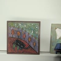 Image 3 of Parking Lot on a Late Fall Evening, 2025. Oil on linen. 12 x 12 inches.  Framed.  