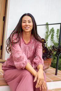 Image 1 of 3/4 Sleeve Blouse Cranberry Star