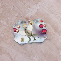 Image 5 of T-Rexie and Caticorn - Double Sided Metal Ornament - Scalloped Holiday Ornament - Merry Christmas