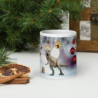 Image 7 of T-Rexie and Caticorn - Christmas Party - White Glossy Mug - 3 Size Options 